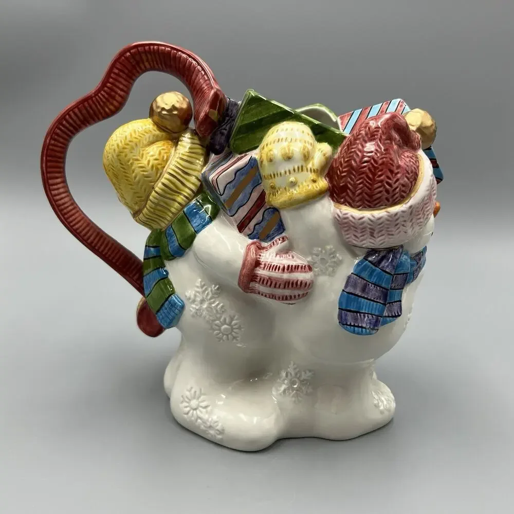 VTG Fitz‎ & Floyd Frosty Folks Snowman Pitcher 90s Ceramic Christmas 1.5 Qt